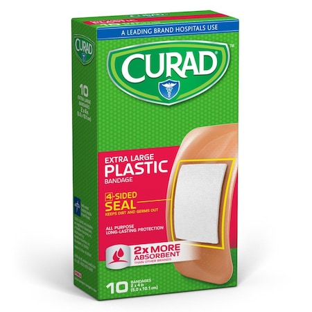 Medline CURAD Plastic Adhesive Patch, 2in x 4in, 10 Bandages/Box, 24PK CUR47437RB
