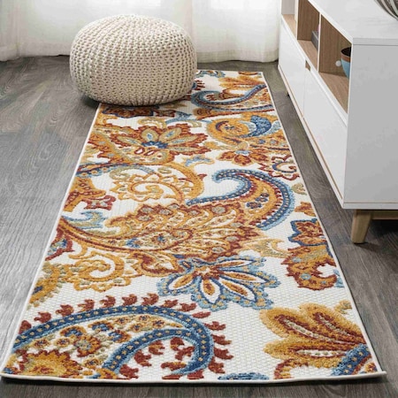 Jonathan Y Gordes Paisley High-Low Orange/Multi 2 ft. x 10 ft. Indoor/Outdoor Runner Rug AMC103B-210