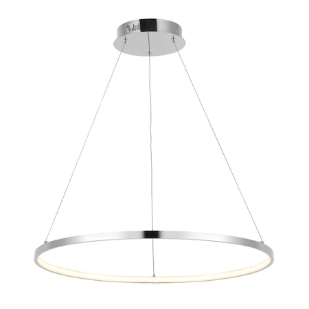 Jonathan Y Brice 23.75" Modern Contemporary Metal Round Integrated LED Pendant, Chrome JYL7203C