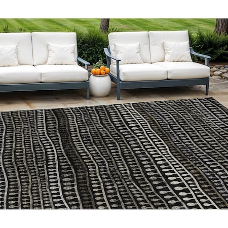 Homeroots 9' X 12' Taupe Charcoal And Gray Striped Washable Indoor Outdoor Area Rug 588254