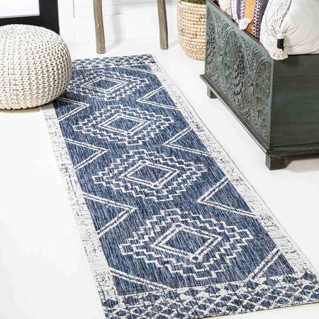 Jonathan Y Marokko Diamond Tribal Medallion Blue/Ivory 2 ft. x 8 ft. Indoor/Outdoor Runner Rug SMB127D-28