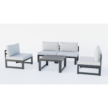 Leisuremod Chelsea 5-Pc Aluminum Outdoor Sectional Set with Coffee Table, 6-Person, Weatherproof CSTBL-4LGR