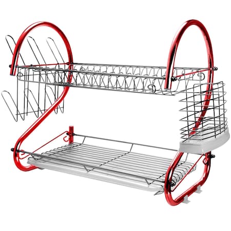 Megachef 16 Inch Two Shelf Iron Wire Dish Rack in Red DR-116R