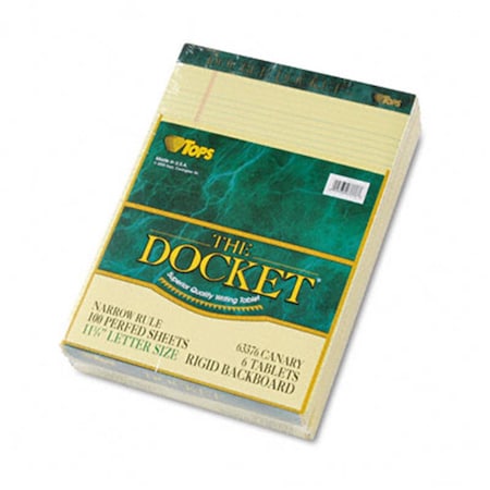 Tops Double Docket Ruled Pads Narrow Rule Ltr Canary Six 100Sheet Pads Pack, 100PK 63376