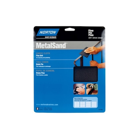 Norton MetalSand 076607 Sanding Sheet, 11 in L, 9 in W, Fine, Emery Abrasive, Cloth Backing, 3PK 07660747805