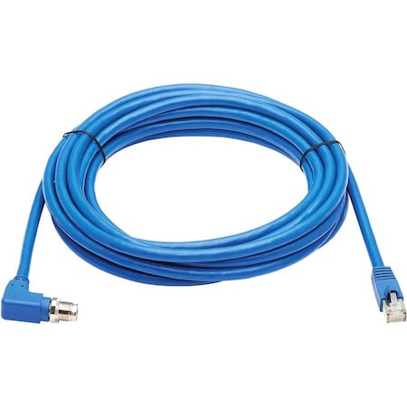 Eaton Tripp Lite Series M12 X-Code Cat6a 10G F/UTP CMR-LP Shielded Ethernet Cable Right-Angle M12 NM12-6A4-03M-BL