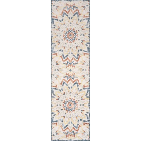 Jonathan Y Flora Abstract Bold Mandala High-Low Cream/Multi 2 ft. x 8 ft. Indoor/Outdoor Runner Rug AMC112F-28