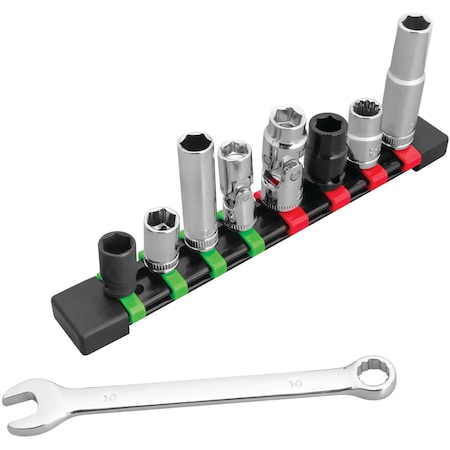 Performance Tool 9 pc. Master 10mm Socket & Wrench Set, w/ Rail and Impact W39001