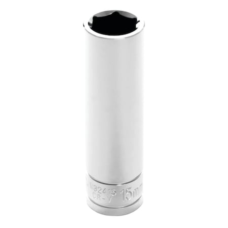 Perform Tool Socket 1/2 In Drive; 15 mm; Metric; Deep Socket; 6 Point; Polished Nickel Chrome Plated; Vanadium W32415