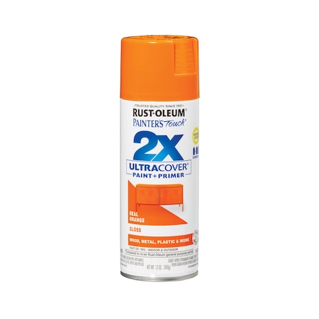 Rust-Oleum General Purpose Spray Paint, Real Orange, Gloss, Solvent, 12 Oz 334043