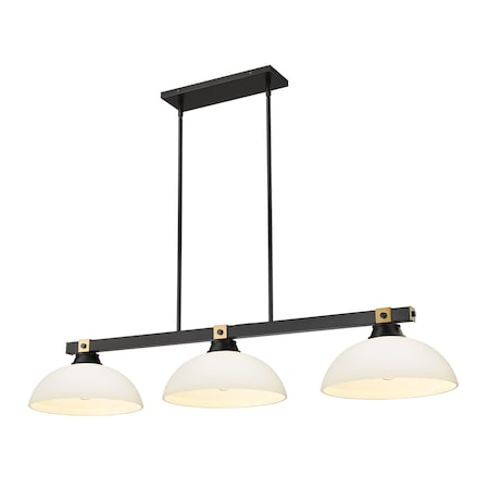 Z-Lite Bronte 3 Light Billiard, Matte Black and Rubbed Brass, Matte Opal 1955-3MB-RB-DMO14