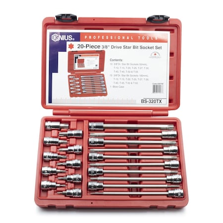 Genius Tools 20PC 318in Dr. Long Star Bit Socket Set BS-320TX