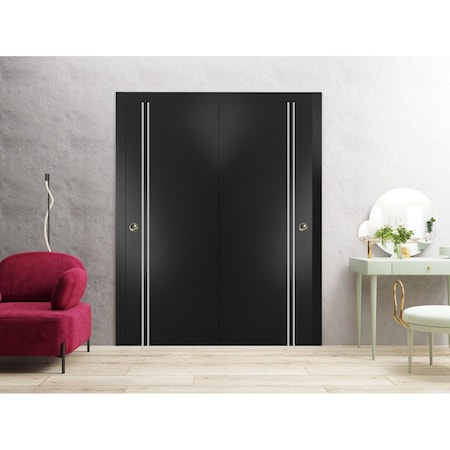 Sartodoors Sliding Closet Bypass Doors with Hardware, Planum 0310 Black Matte and Aluminum Strips, Sturdy Rail PLANUM0310DBD-BLK-4884