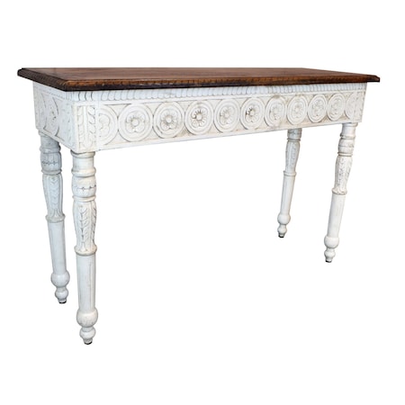Homeroots 48" Natural and White Solid Wood Distressed Console Table 488795