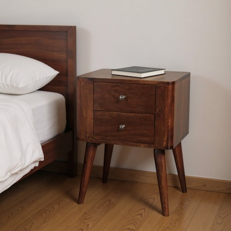 Homeroots 24" Chestnut Solid Wood Square Two Drawer Nightstand 651568