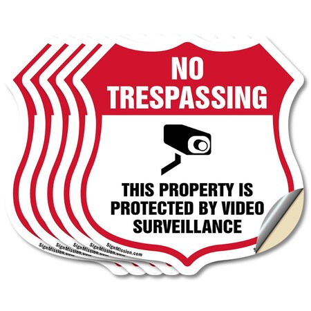 Signmission No Trespassing Shield Sign This Property, 4 inch X 4 inch, Vinyl Decal, 5PK SHI-D-5PACK-4-424