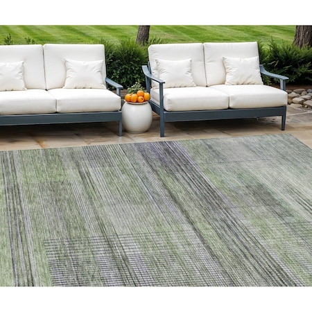 Homeroots 8' X 10' Artichoke Green Purple And Fern Green Striped Washable Indoor Outdoor Area Rug 588043