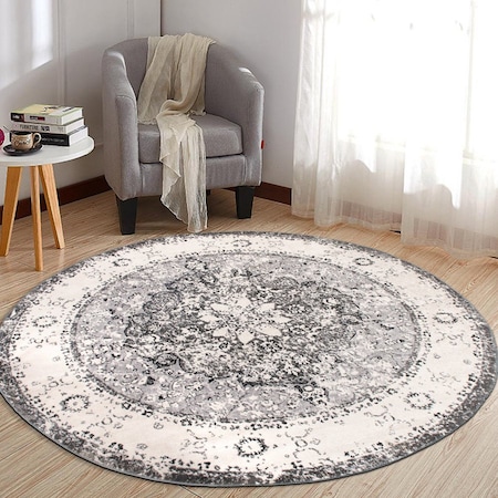 World Rug Gallery Traditional Medallion Area Rug 8 ft Round Gray MON830GRAY8RND