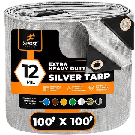 Xpose Safety Tarp, 100 ft x 100 ft, 12 Mil, Silver, Polyethylene STHD-100100-X