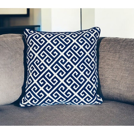 Homeroots 20" Blue Greek Key Cotton Throw Pillow 529220