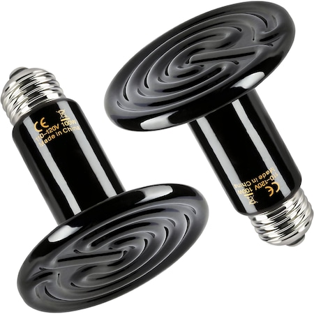 Simple Deluxe 75MM 100W Ceramic Heat Emitter Reptile Heat Lamp Bulb No Light Emitting Brooder Coop Heater, 2PK PTCRHL100X2V3-A