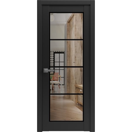 Sartodoors Solid French Door Clear Glass, Lucia 2466 Matte Black and Aluminum Strips, Single Regular Panel Fr LUCIA2466ID-BLK-30 x 84-Butterfly