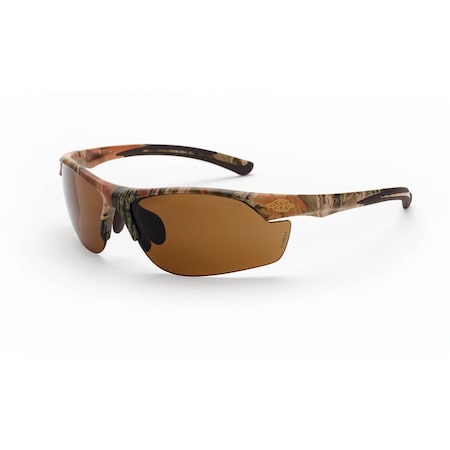 Crossfire Safety Glasses, Brown Lens, Woodland Brown Camo Frame, Half-Frame, 1 PR 16146
