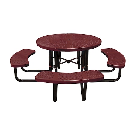 Leisure Craft 46" Round Picnic Table, Perforated Metal, Portable, Burgundy T46ROP-PERF-BURGUNDY