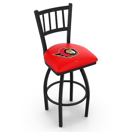 Holland Bar Stool Co 25" Blk Wrinkle Ottawa Senators Swivel Bar Stool, Jailhouse Back L01825OttSen