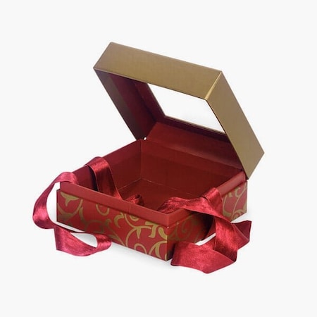 Nashville Wraps Elegant Red Scroll Ribbon Window Box, Medium 5.75x5.75x3, 18PK BFB4ERS