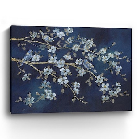 Homeroots 18" x 24" Navy Blue Watercolor Midnight Bird Rendezvous Canvas Wall Art 398938