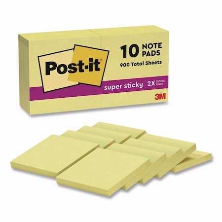 Post-It Super Sticky Pads in Canary Yellow, 3 x 3, 90 Sheets/Pad, 10PK 654-10SSCY