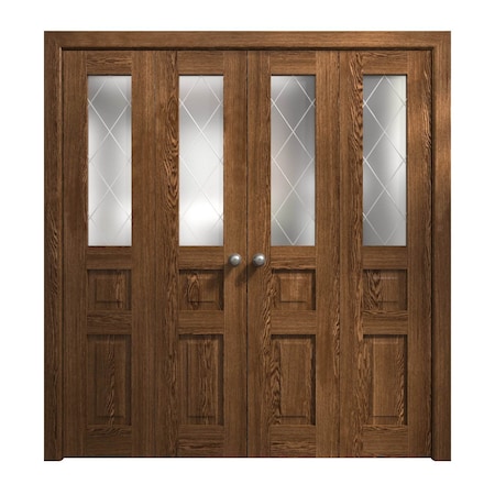 Sartodoors Sliding Closet Double Bi-fold Doors 96 x 96 inches, Ego 5011 Cognac Oak Veneer, Sturdy Tracks Mold EGO5011DBF-DKO-96x96 (4* 24x96)