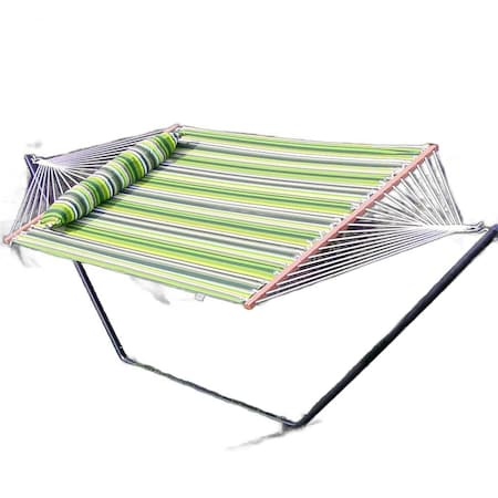 Homeroots Green And Yellow Striped Double Hammock 643965