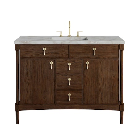 James Martin Vanities Kinnsden 48" Sgl Vanity, Sable Oak, 3 CM Victorian Silver Silestone Top, FreePower Wireless Charger D680-V48-SBK-FVSL