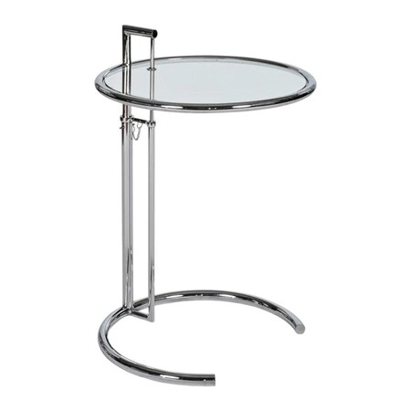 Homeroots 25" Silver And Clear Metal And Glass Height Adjustable Round End Table 554640