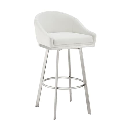Armen Living Eleanor 30in Swivel Bar Stool in Brushed Stainless Steel with White Faux Leather LCELBABSWHI30