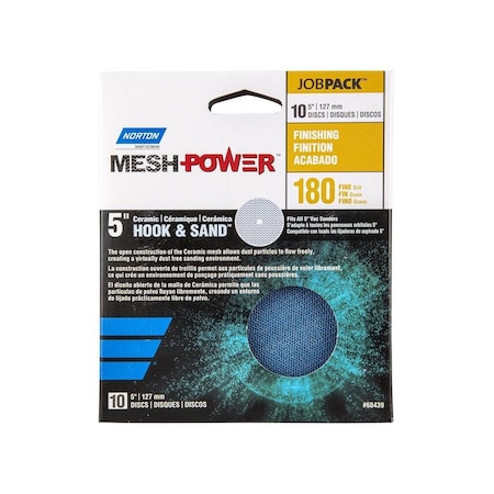 Norton Sanding Disc MeshPower 5 in Ceramic Hook and Loop Mesh 180 Grit Fine 7660768439