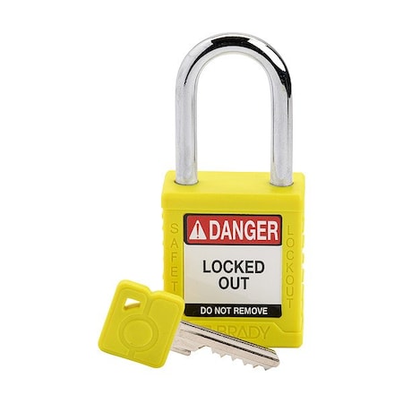 Brady Padlock, Keyed Different, Nylon, Yellow, 1 1/2 in Shackle Height, 1 1/2 in Body Width SDPL-YLW-38ST-KD