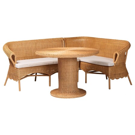 Bali & Pari Rashtin Bohemian Light Honey Rattan 3-Piece Dining Nook Set 258-14182-14183-14154-ZORO