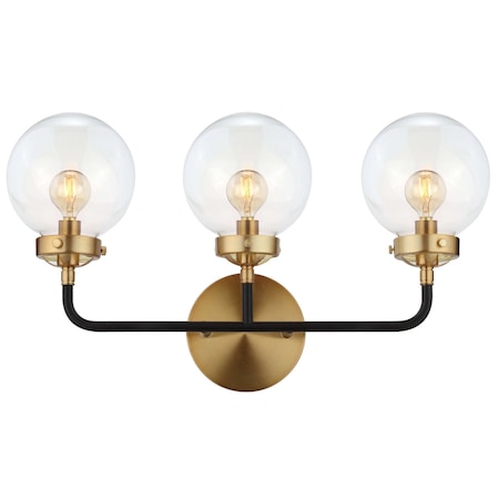 Jonathan Y Caleb 22" 3-Light Contemporary Transitional Iron/Glass LED Vanity Light, Brass Gold/Black JYL9011A