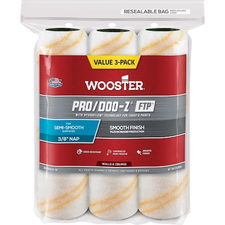 Wooster 9" Paint Roller Cover, 3/8" Nap, Woven Fabric RR663-9