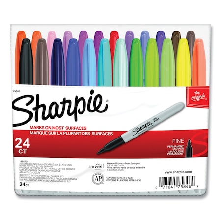 Sharpie Fine Tip Permanent Marker, Fine Bullet Tip, 24 Assorted Colors 75846