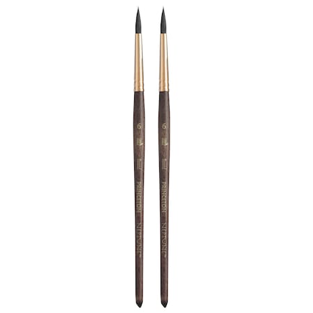 Princeton Neptune Round Brush, Synthetic Bristles, Short Handle Watercolor Paintbrush, Dark Wood, Size 6, 2PK P4750R6