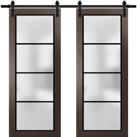 Sartodoors Sturdy Double Barn Door with Frosted Glass Planum 2132 72x84 (2* 36x84) Solid Core Modern Interior PLANUM2132DB-CA-72 x 84 (2* 36x84)