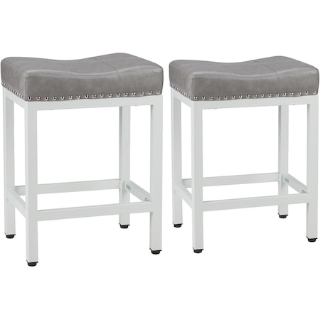 Simple Deluxe Bar Stools Set of 2, 24 Inch Counter Height Bar Stools, Modern PU Leather Saddle Stools Chair, Kitc 3A88CHAIR6100GRY02