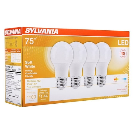 Sylvania LED Bulb, General Purpose, A19 Lamp, 75 W Equivalent, E26 Lamp Base, Frosted, Warm White Light 78097