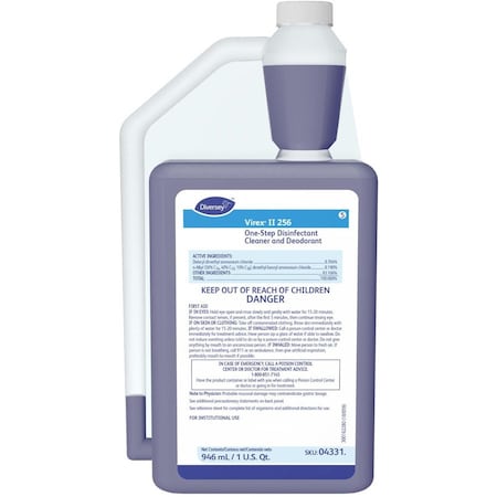 Diversey Cleaner and Disinfectant Concentrate, 32 oz. Bottle, Unscented, Blue 04331.