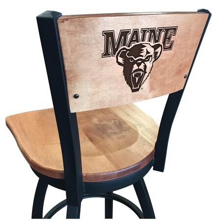 Holland Bar Stool Co 25" Blk Wrinkle Maine Swivel Bar Stool, Laser Engraved Back L03825BWMedMplAMaineUMedMpl