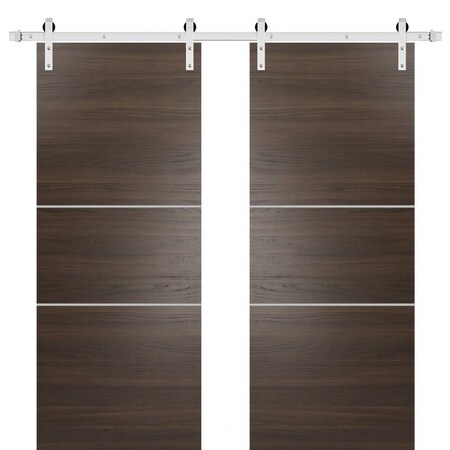 Sartodoors Sturdy Double Barn Door with Hardware, Planum 0110 Chocolate Ash and Aluminum Strips, 13FT Rail Han PLANUM0110DB-S-CA-84 x 84 (2* 42x84)